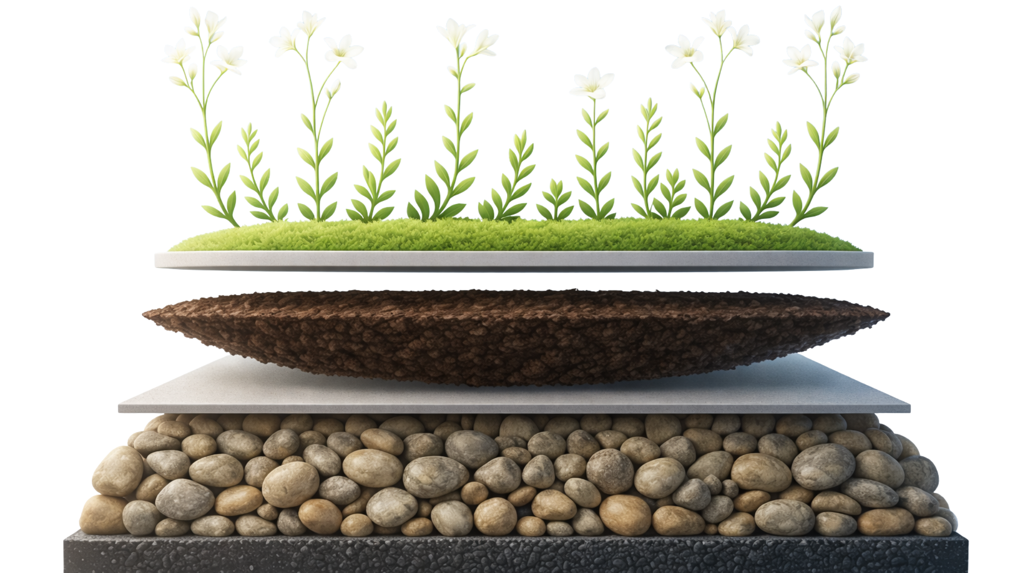 Illustration showing vegetation and the layers beneath a green roof